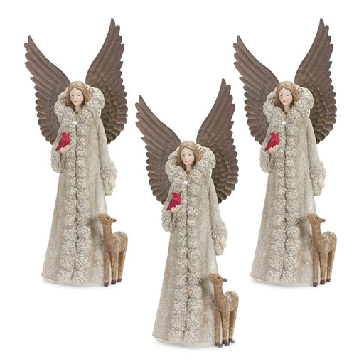 Melrose Winter Angel Figurine/Deer/Bird Accent, Set of 2, Brown/Grey - 83478DS