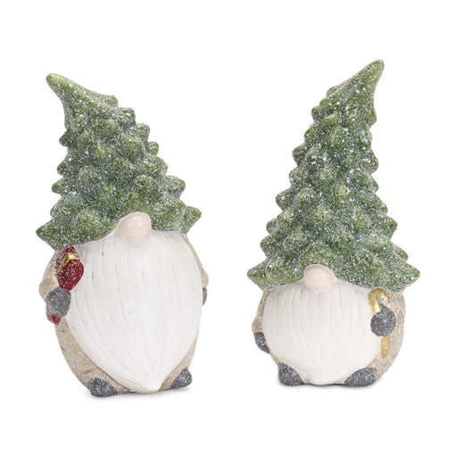 Melrose Terra Cotta Gnome Figurine/Pine Tree Hat, Set/2, Green/Beige - 83480DS