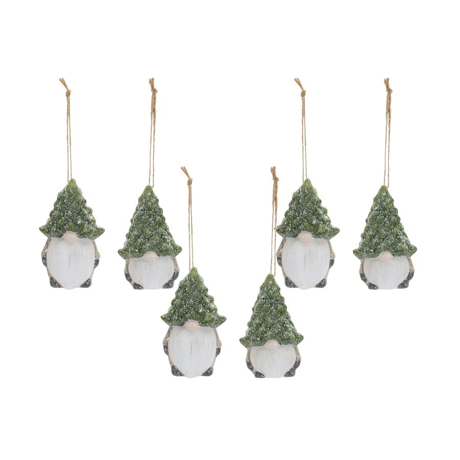 Melrose Terra Cotta Gnome/Pine Tree Hat Ornament, Set/2, White/Green - 83481DS