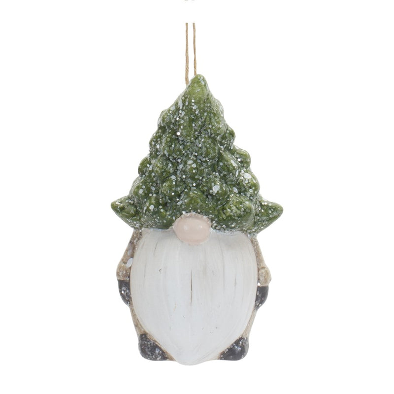 Melrose Terra Cotta Gnome/Pine Tree Hat Ornament, Set/2, White/Green