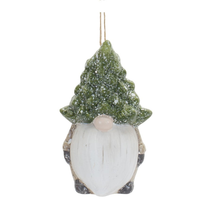 Melrose Terra Cotta Gnome/Pine Tree Hat Ornament, Set/2, White/Green