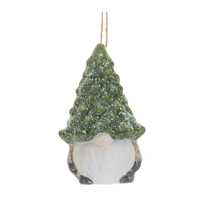 Melrose Terra Cotta Gnome/Pine Tree Hat Ornament, Set/2, White/Green