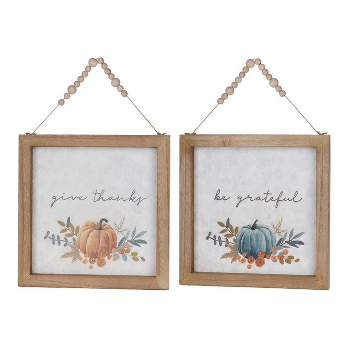 Melrose Wood Beaded Hanging Harvest Grateful Thankful Sentiment - 83486DS