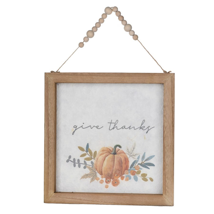 Melrose Wood Beaded Hanging Harvest Grateful Thankful Sentiment