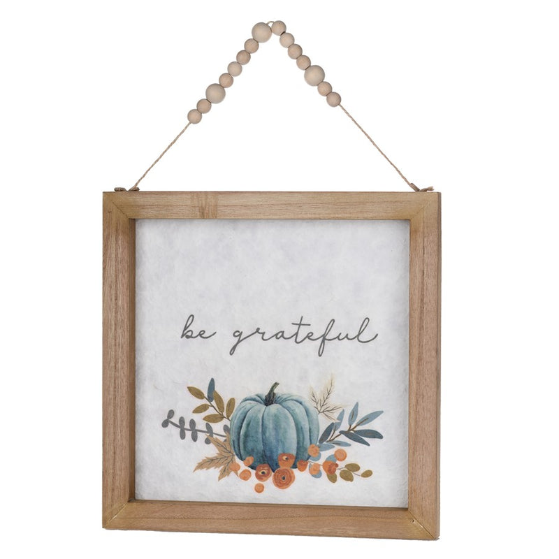 Melrose Wood Beaded Hanging Harvest Grateful Thankful Sentiment