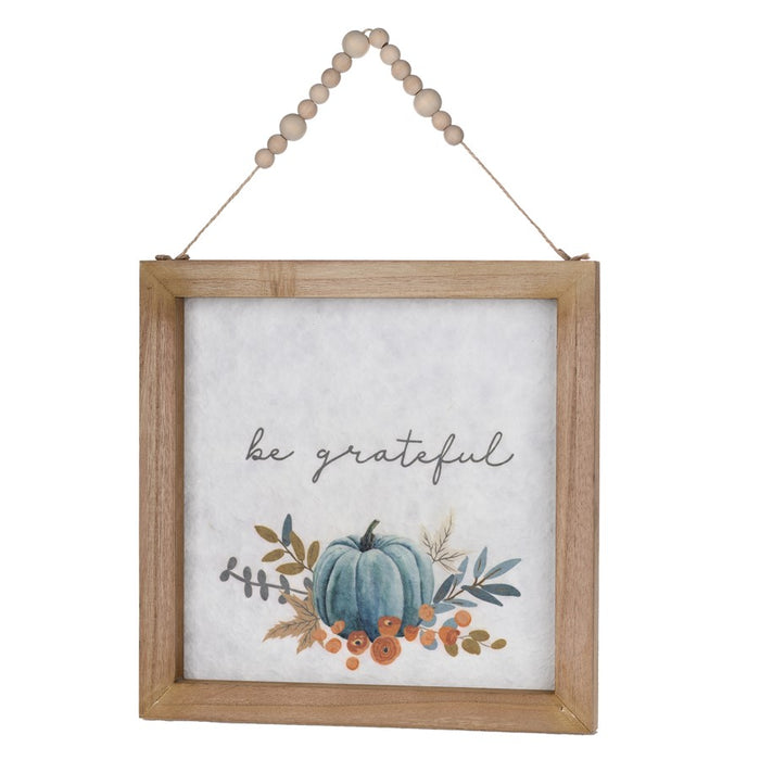 Melrose Wood Beaded Hanging Harvest Grateful Thankful Sentiment