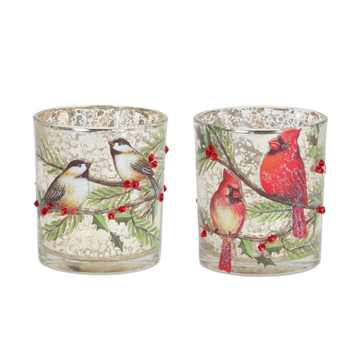 Melrose Mercury Glass Votive Candle Holder/Bird/Berry Branch, Set of 6