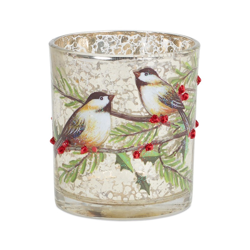 Melrose Mercury Glass Votive Candle Holder/Bird/Berry Branch, Set of 6