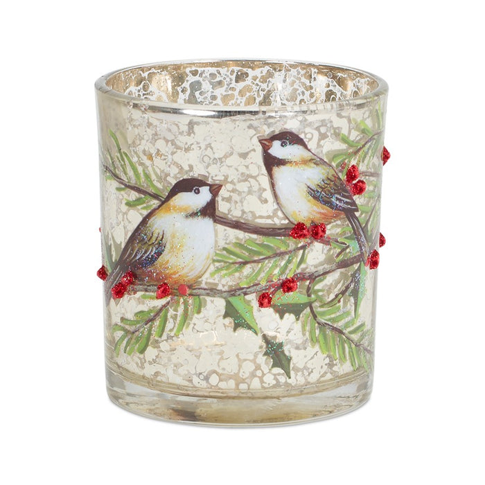 Melrose Mercury Glass Votive Candle Holder/Bird/Berry Branch, Set of 6
