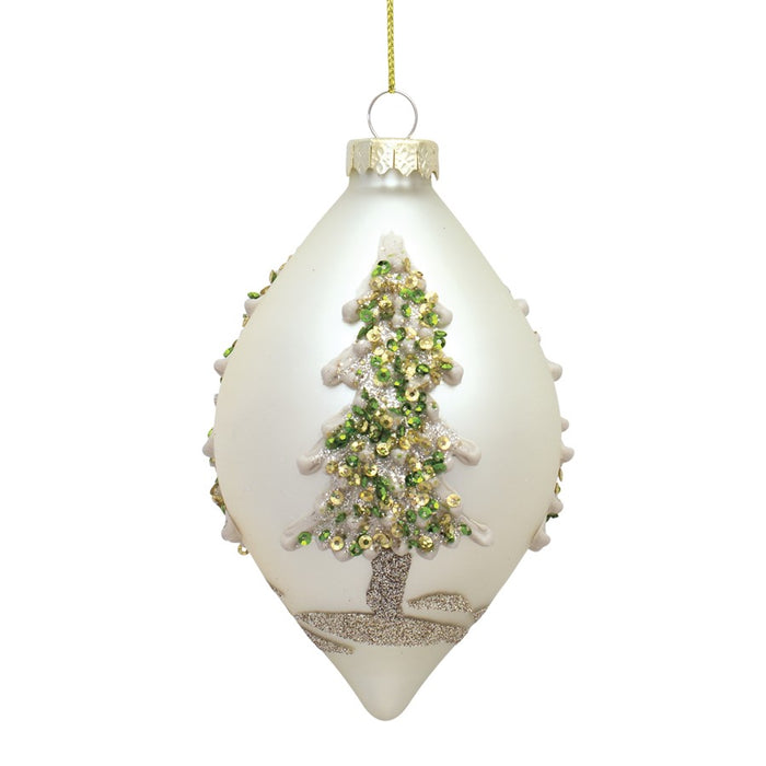 Melrose Painted Snowy Pine Tree Ball Ornament, Set of 6, Green/Gold/Si