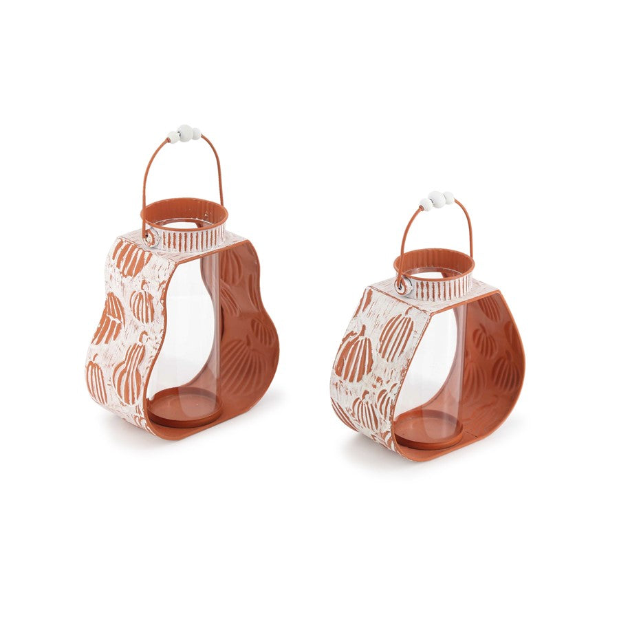 Melrose Metal Pumpkin, Outline Candle Holder, Set of 2, Orange/White - 83540DS