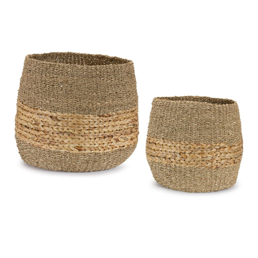 Melrose International Woven Basket/Wicker Accent, Set of 2, Beige - 83576DS