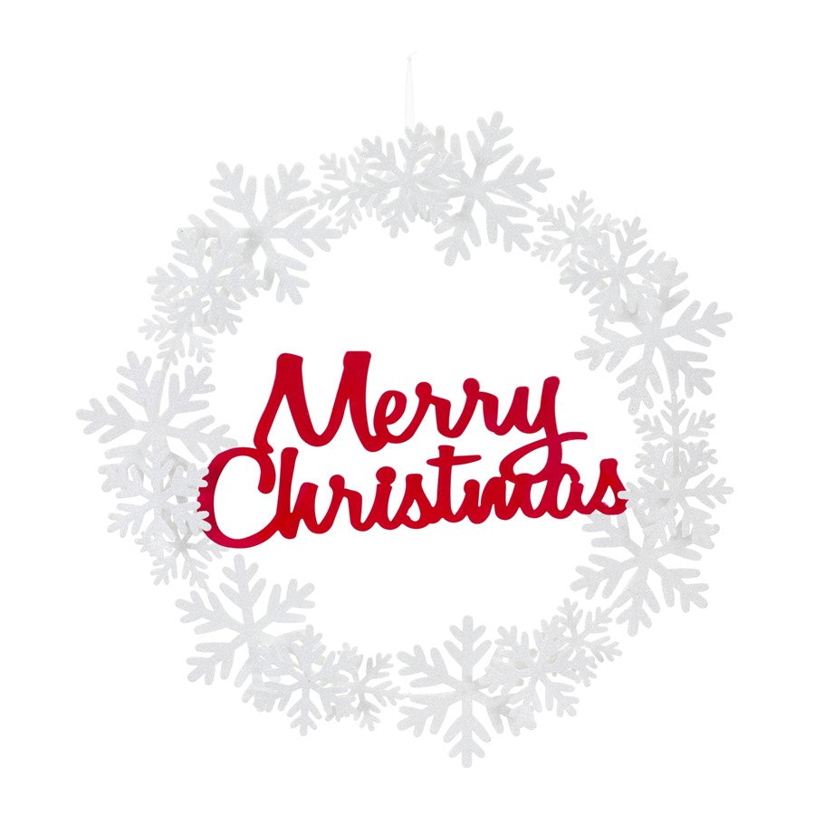 Melrose Metal Cut Out Merry Christmas Wreath 19.25"D, Red/White - 83627DS