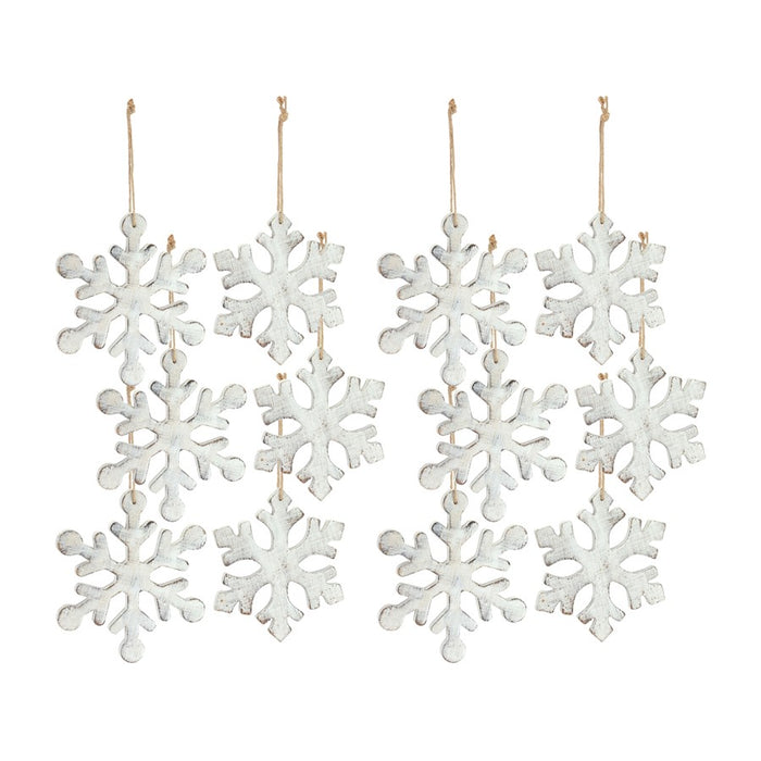 Melrose White Washed Wooden Snowflake Ornament, Set of 12, White - 83661DS