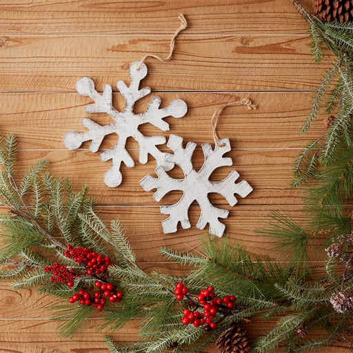 Melrose White Washed Wooden Snowflake Ornament, Set of 12, White