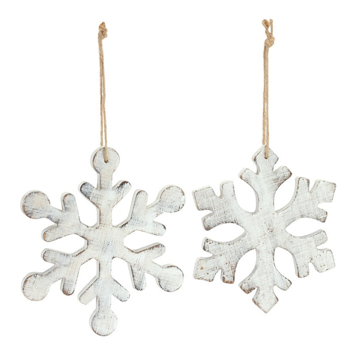 Melrose White Washed Wooden Snowflake Ornament, Set of 12, White