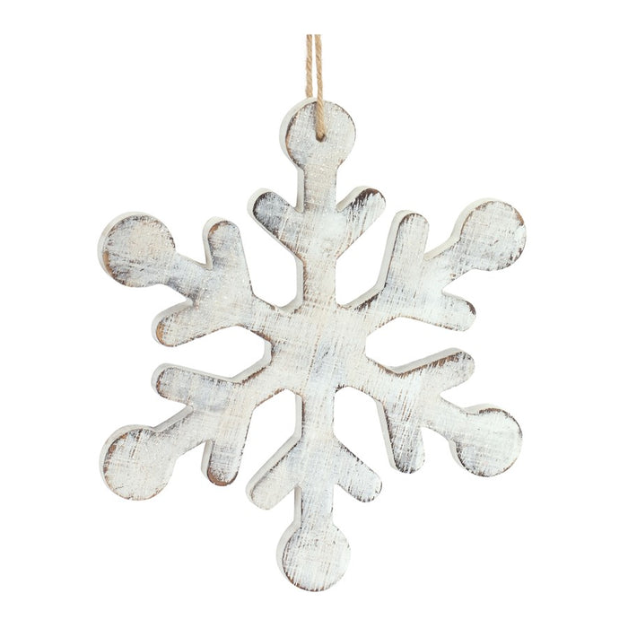 Melrose White Washed Wooden Snowflake Ornament, Set of 12, White
