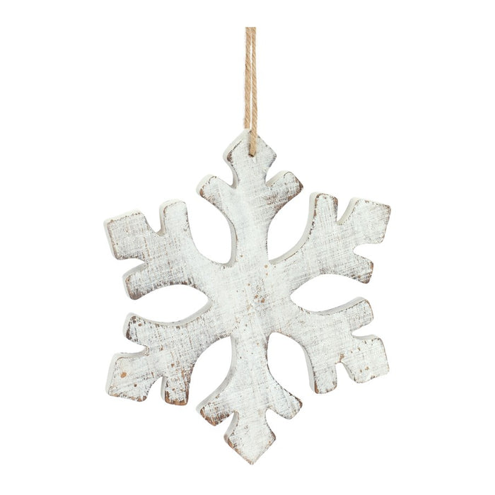 Melrose White Washed Wooden Snowflake Ornament, Set of 12, White