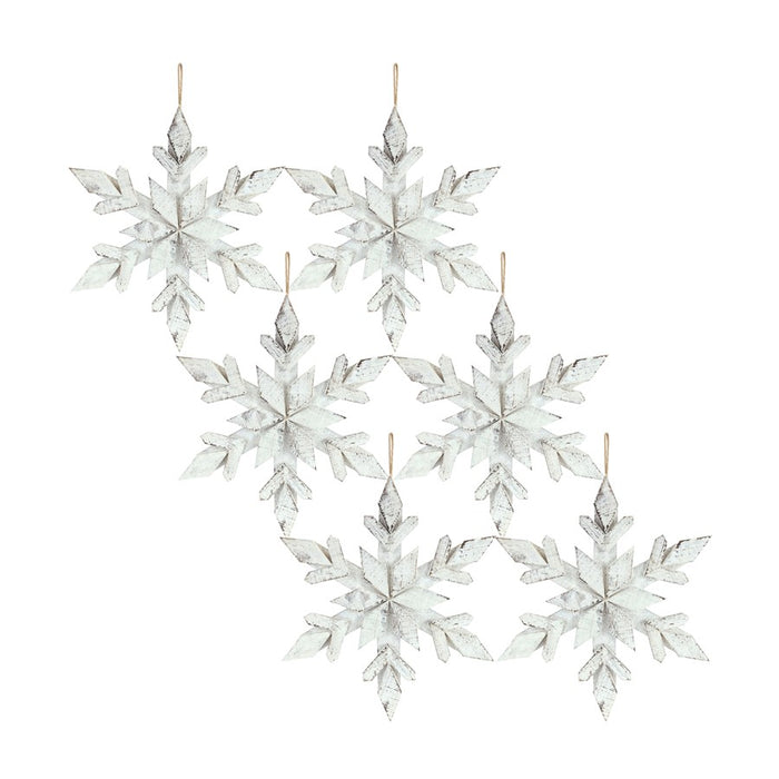 Melrose International Washed Wooden Snowflake Ornament, Set of 6 - 83664DS