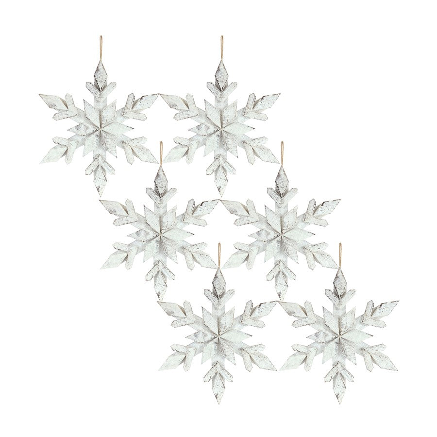 Melrose International Washed Wooden Snowflake Ornament, Set of 6 - 83664DS