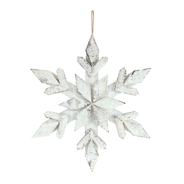 Melrose International Washed Wooden Snowflake Ornament, Set of 6