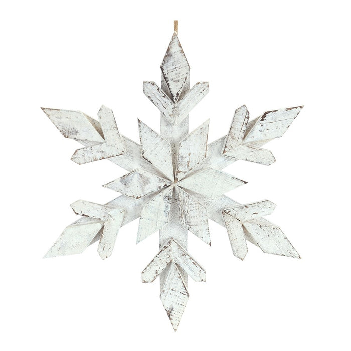 Melrose International Washed Wooden Snowflake Ornament, Set of 6