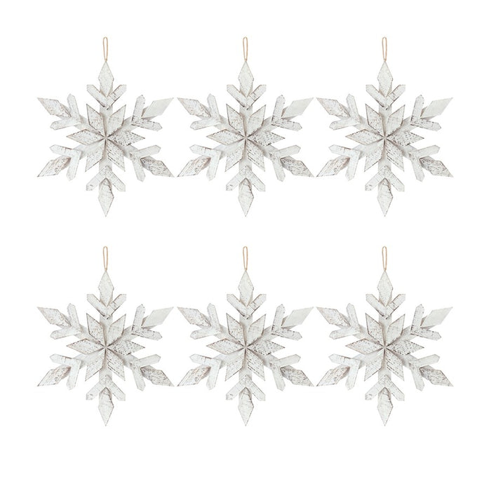 Melrose Int. Washeden Snowflake Ornament, Set of 6, White - 83665DS