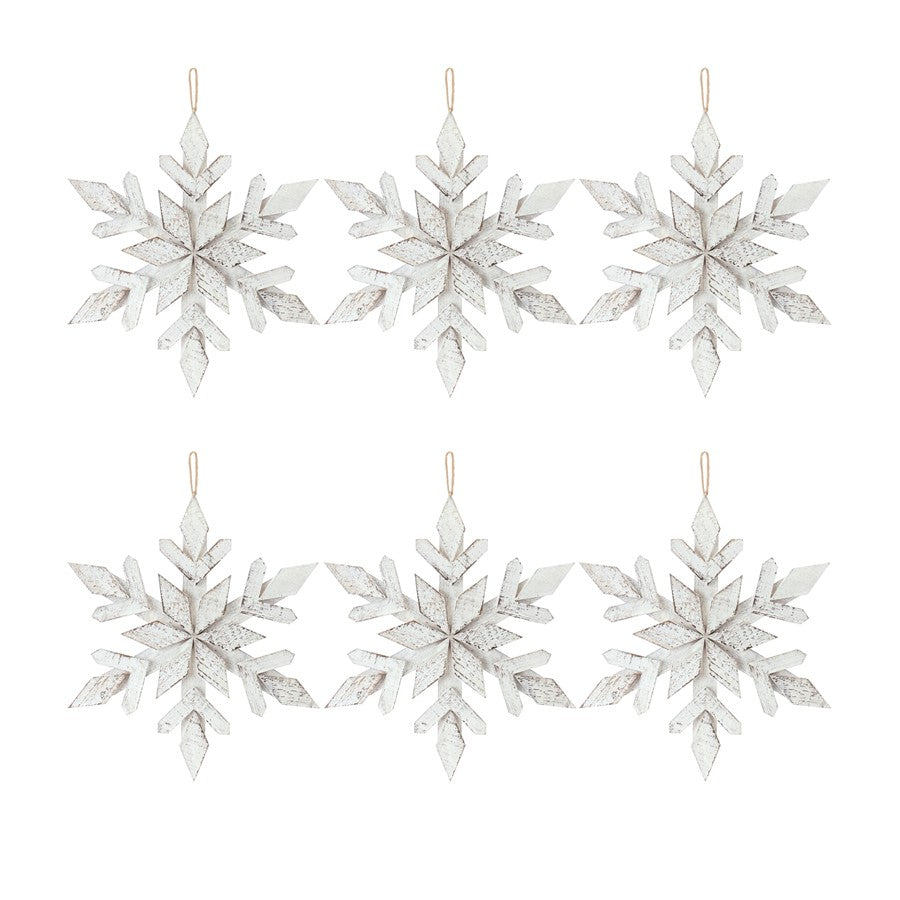 Melrose Int. Washeden Snowflake Ornament, Set of 6, White - 83665DS