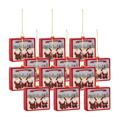 Melrose Gnome Merry Christmas Ornament, Set of 12, Red/White - 83668DS