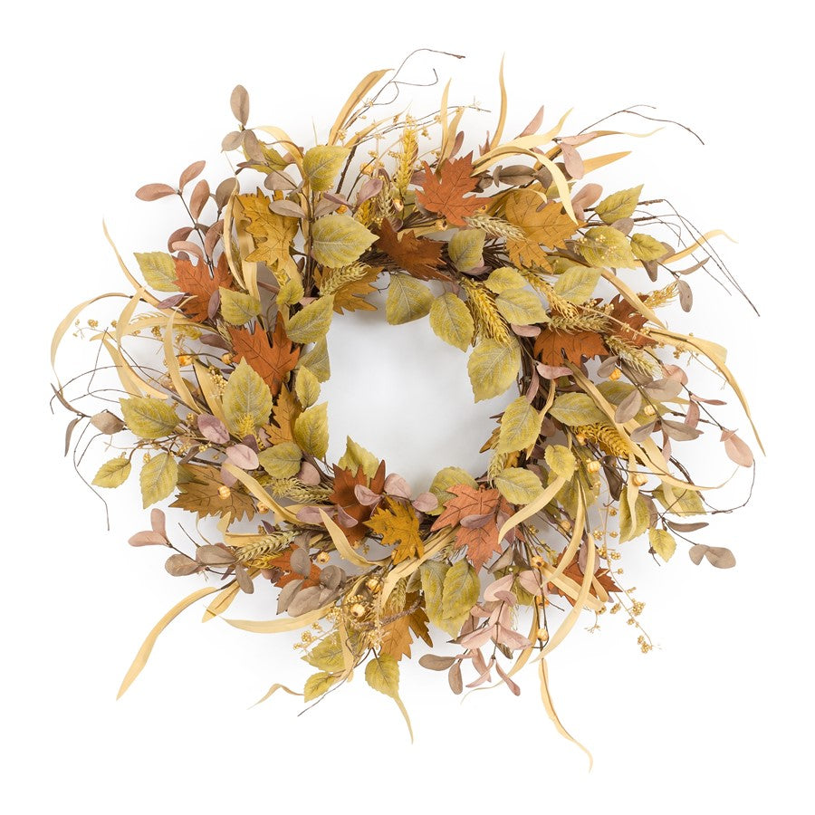 Melrose Mixed Harvest Wreath/Mini Pumpkin, Accents 19.5", Brown - 83686DS