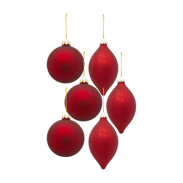 Melrose International Red Glass Ball/Onion Ornament, Set of 6 - 83721DS