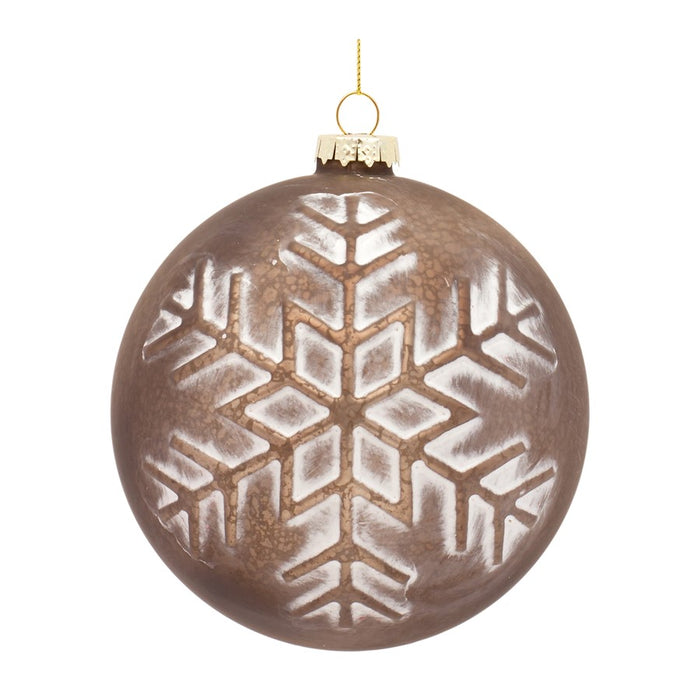 Melrose Bronze Glass Ball Ornament/Brushed Snowflake Design, Set of 6