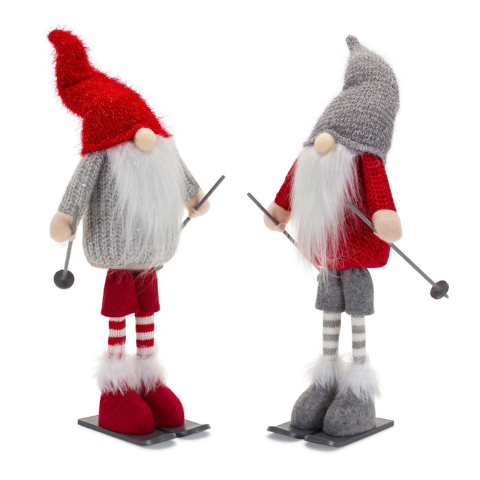 Melrose Plush Standing Gnome Skier, Set of 6, Grey/Red/White