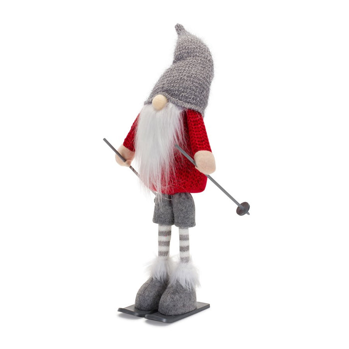 Melrose Plush Standing Gnome Skier, Set of 6, Grey/Red/White