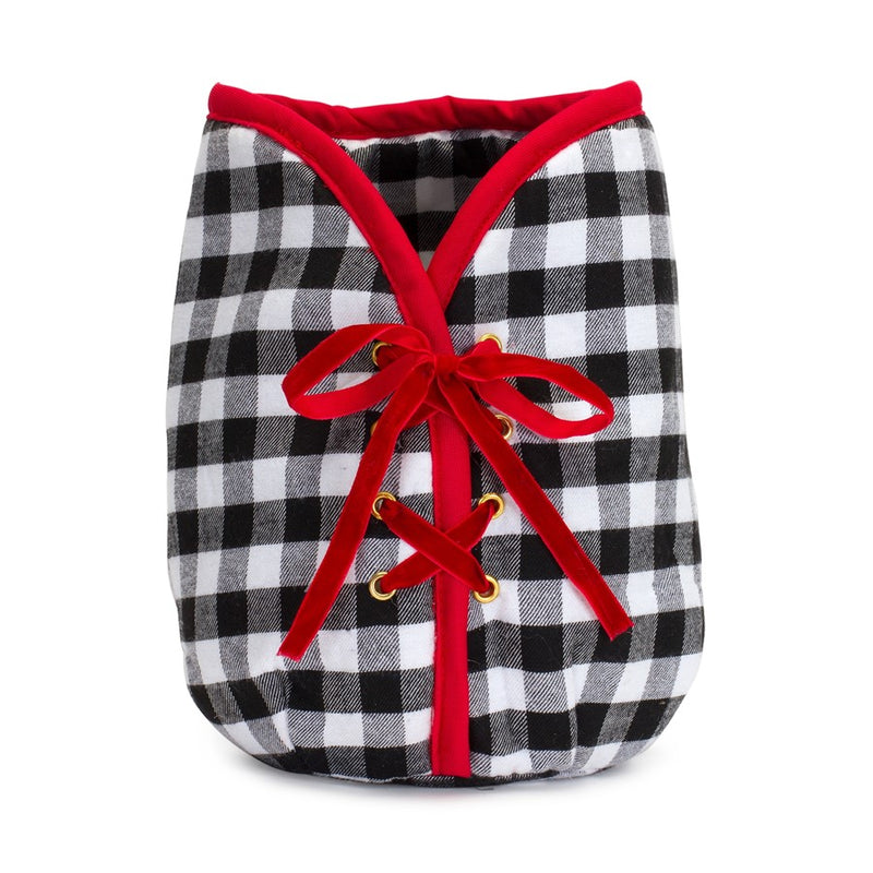 Melrose International Plaid Christmas Tree Pot Cover 9"H, Black/White - 83790DS