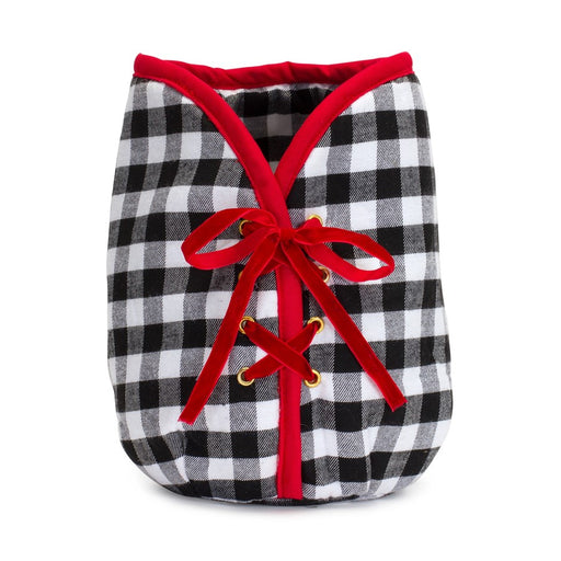 Melrose International Plaid Christmas Tree Pot Cover 9"H, Black/White - 83790DS