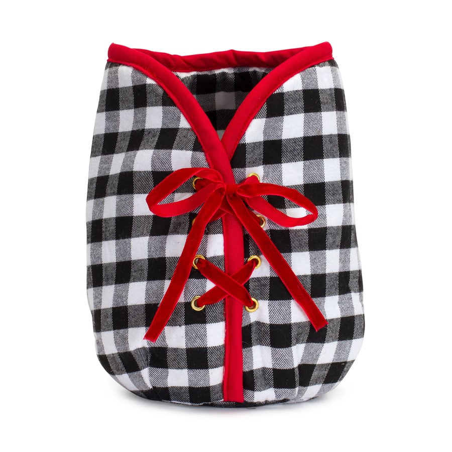 Melrose International Plaid Christmas Tree Pot Cover 9"H, Black/White - 83790DS