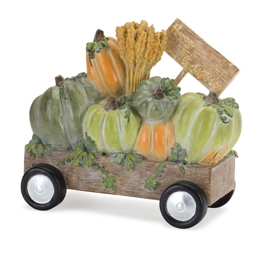 Melrose Happy Thanksgiving Wagon/Pumpkin, Figurine 8.5"L, Brown/Green - 83824DS