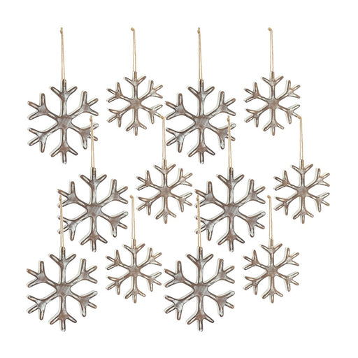Melrose Wooden Snowflake Ornament/White Washed, Set of 12, White/Brown - 83861DS