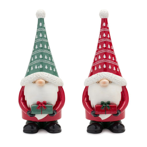 Melrose Stone Holiday Gnome Figurine/Present Accent, Set/2, Green/Red - 83862DS