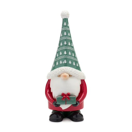 Melrose Stone Holiday Gnome Figurine/Present Accent, Set/2, Green/Red
