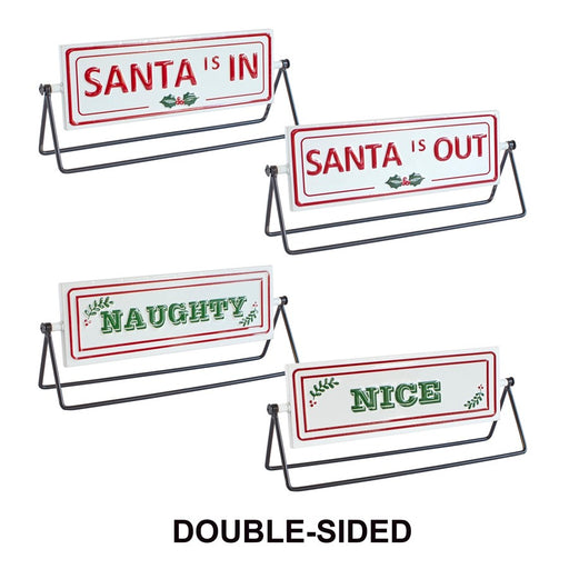 Melrose Reversible Christmas Sentiment Metal Table Sign, Set of 2, Red - 83864DS