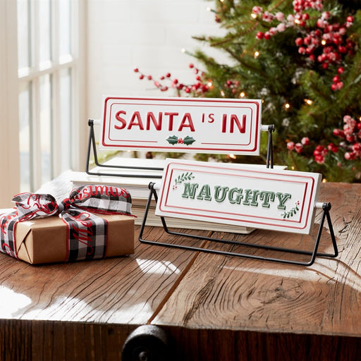 Melrose Reversible Christmas Sentiment Metal Table Sign, Set of 2, Red
