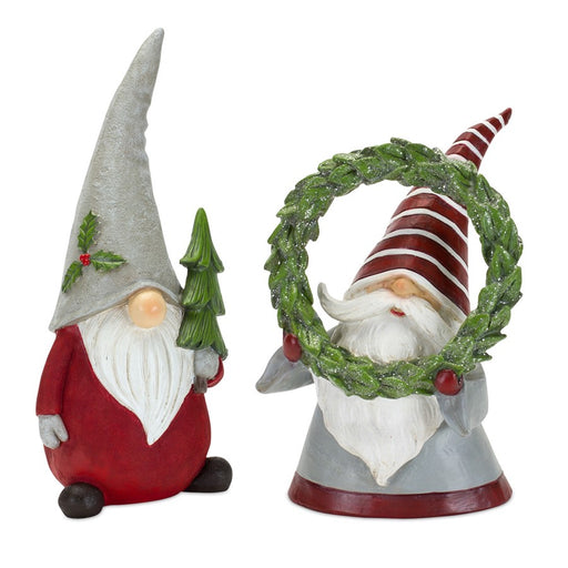 Melrose Holiday Gnome Figurine/Pine Tree/Wreath Accent, Set/2, Green - 83869DS