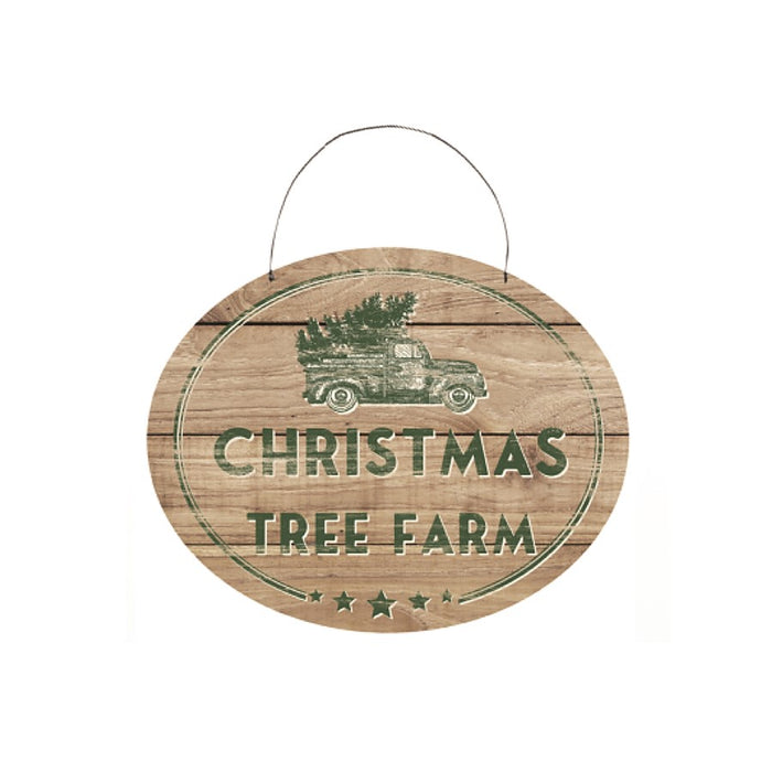 Melrose Christmas Tree Farm Sign/Rustic Wood Design 10"L, Brown/Green - 83871DS