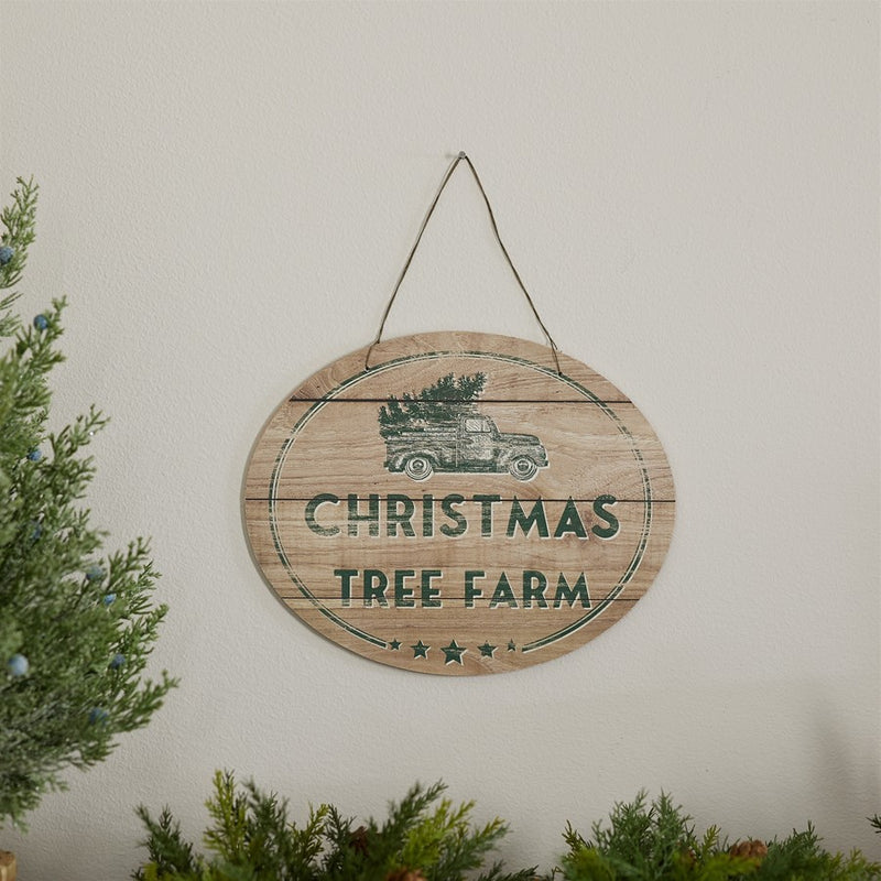 Melrose Christmas Tree Farm Sign/Rustic Wood Design 10"L, Brown/Green
