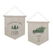 Melrose International Canvas Christmas Banner, Set of 2, White/Green - 83872DS