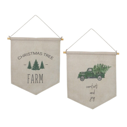 Melrose International Canvas Christmas Banner, Set of 2, White/Green - 83872DS