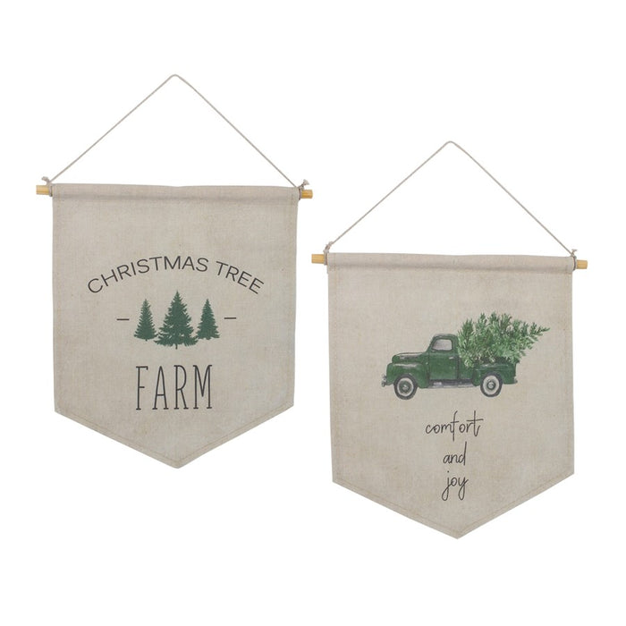 Melrose International Canvas Christmas Banner, Set of 2, White/Green - 83872DS