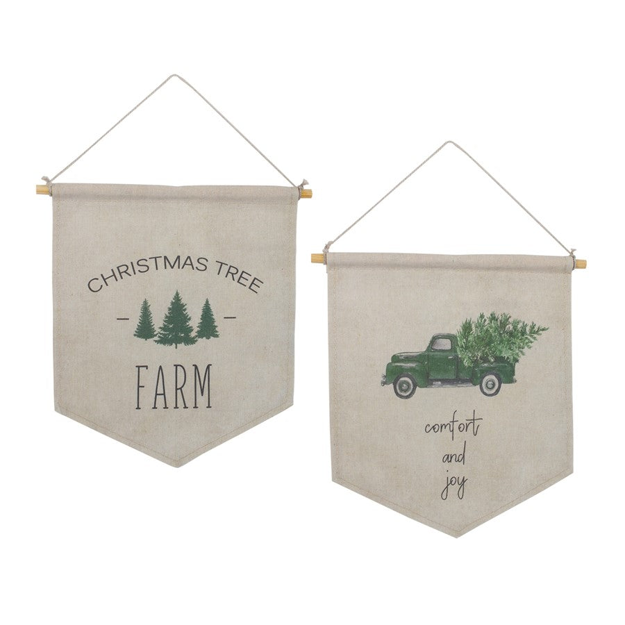 Melrose International Canvas Christmas Banner, Set of 2, White/Green - 83872DS